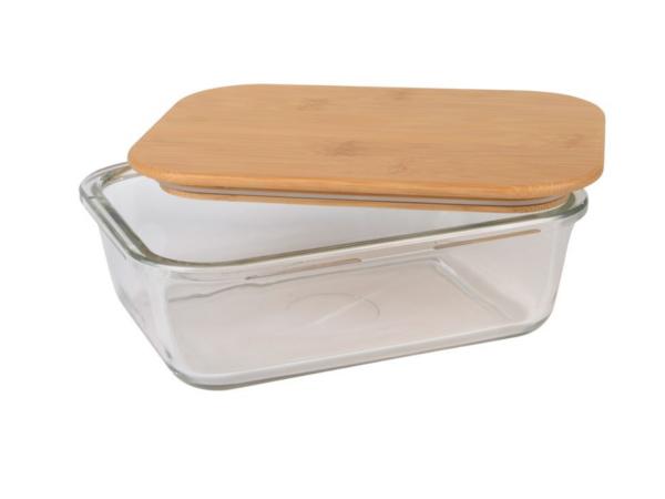 lunch box avec couvert 700ml en verre et couvercle bambou - Equinoxe Cadeaux